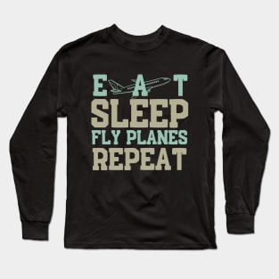 Vintage Eat Sleep Fly Planes Repeat Steward Flight Attendan Long Sleeve T-Shirt